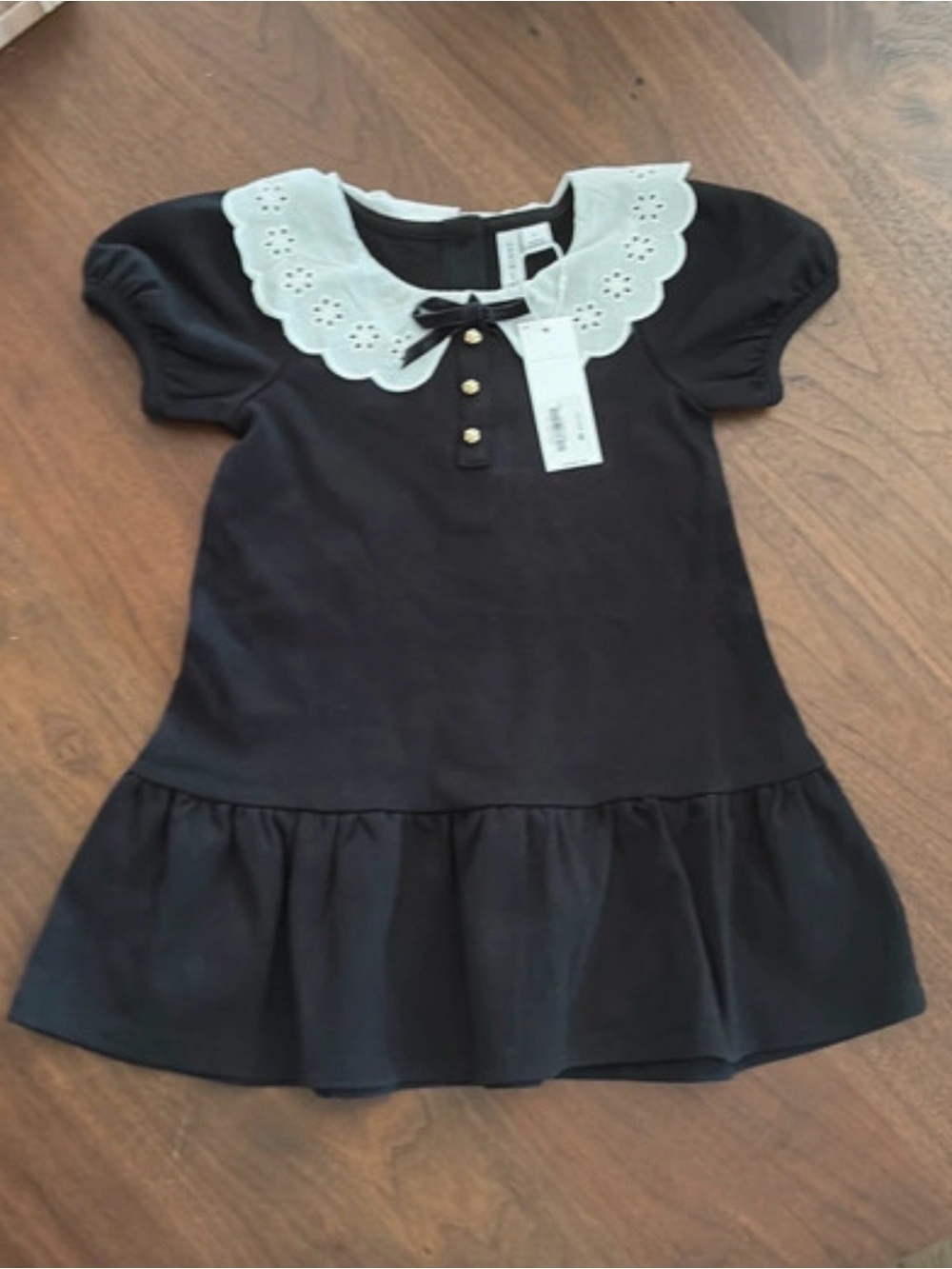 Janie and Jack Black Dress with White Eyelet Collar